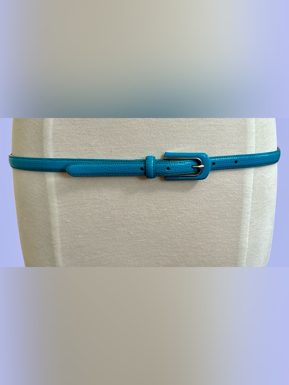 Lauren Ralph Lauren Bright Turquoise Patent Leather Belt with Silver Buckle